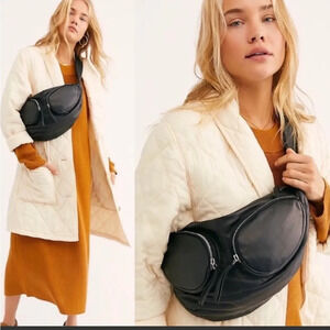 Free people black lamb leather hobo crossbody bag EDGY FEMININE